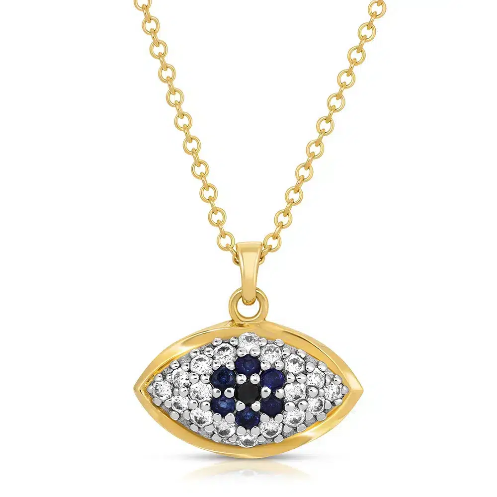 Eye Pendant in 14K Yellow Gold with Diamonds & Sapphires