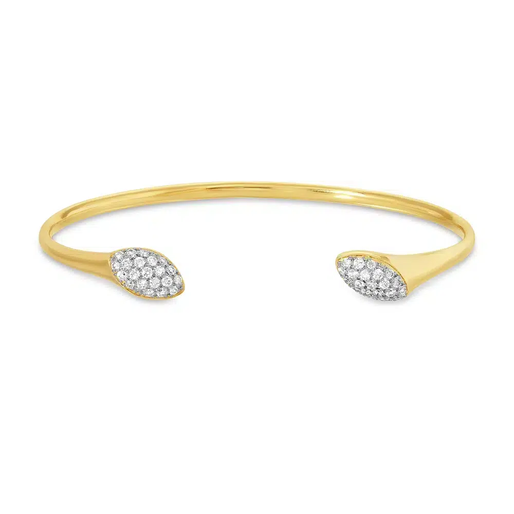 Marquise Open Bangle Spring Bracelet in 14K Yellow Gold & Diamonds front view