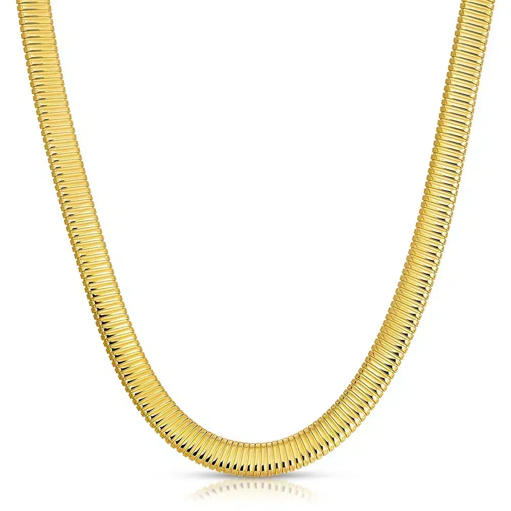 Tubogas Necklace with extension 7.8mm in 14K Yellow Gold