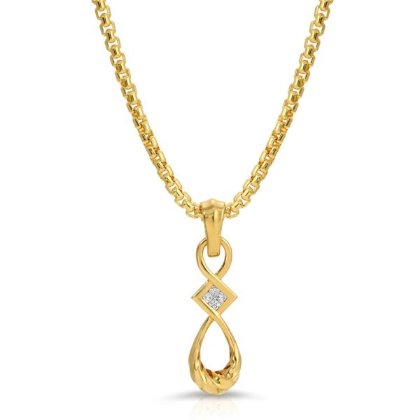 Twisted Pendant in 18K Yellow Gold with Diamonds with Open Bail & Box Chain