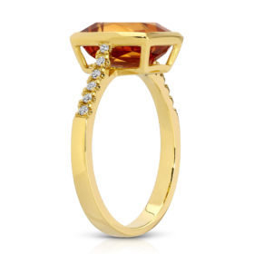 Ring 18k Yellow Gold with 1 Citrine Octagon 10x8mm 3.00ct and 12 Diamonds 0.08ct