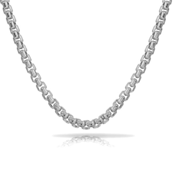 Round Box Chain in Solid 4mm 14K White Gold