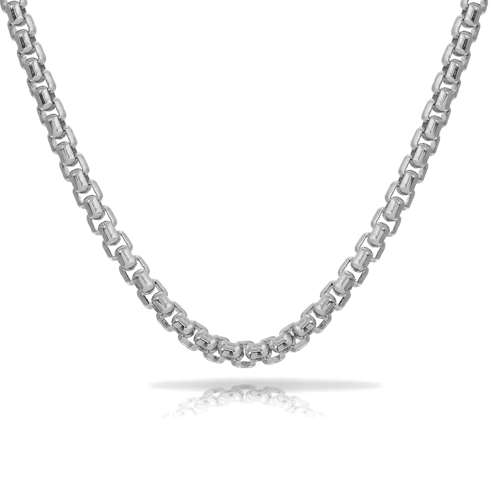 Round Box Chain in Solid 4mm 14K White Gold