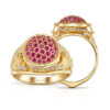 Karas-inspired 18K Yellow Gold ring with rubies and diamonds, designed as a wine jar